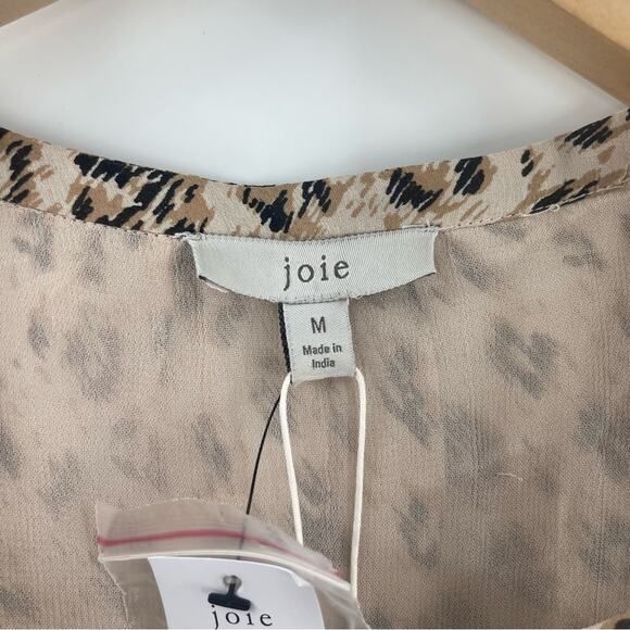 JOIE Blouse Medium Cordell 100% Silk Animal Print Cappuccino Business Office NWT - Picture 4 of 16